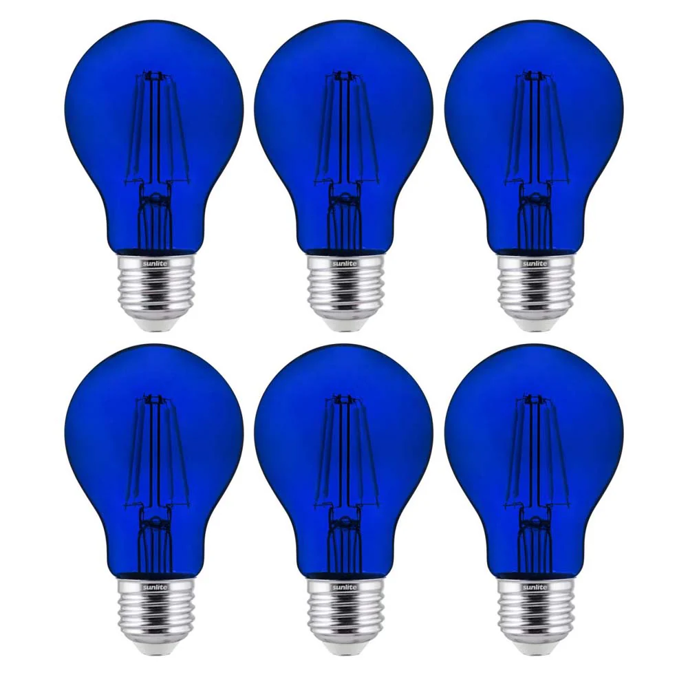 6Pk - Sunlite 4.5 Watts LED A19 Colored Blue Transparent Dimmable Light Bulb