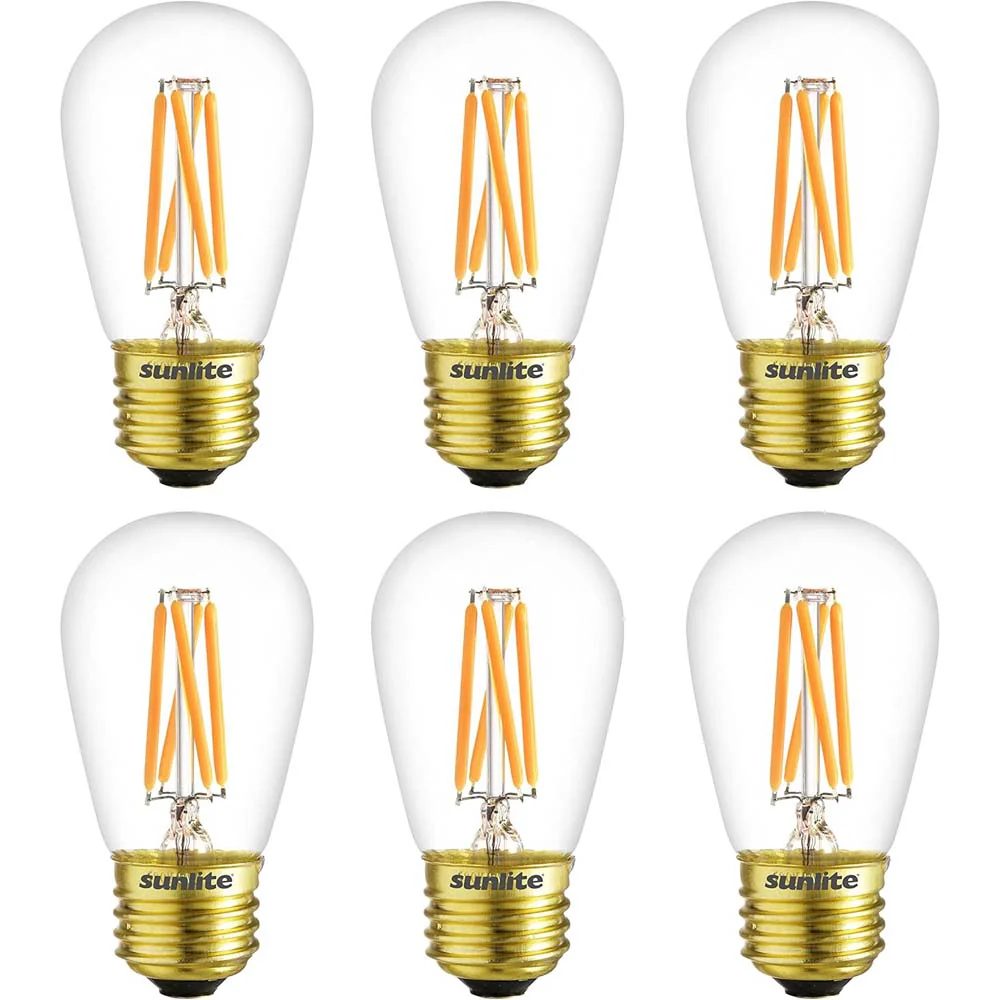 6Pk - Sunlite 4w LED S14 Glass String E26 Base 2700K Bulb - 25W Equiv