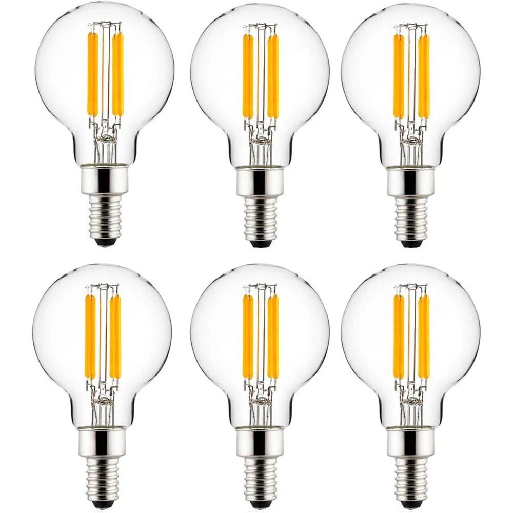 6Pk - Sunlite 5w LED G16.5 Filament Globe E12 Base 5000K Super White Bulb