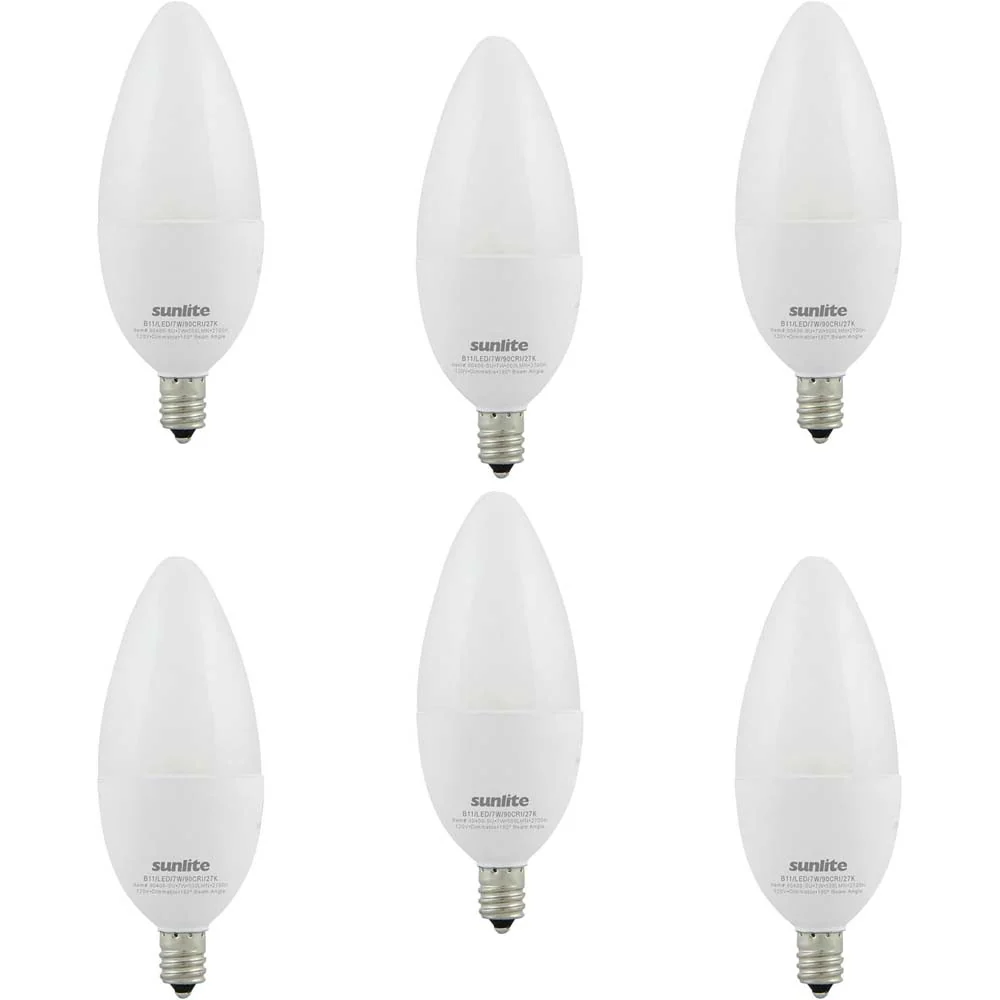 6Pk - Sunlite 7w LED B11 Decorative Chandelier E12 2700K Bulb - 60W Equiv