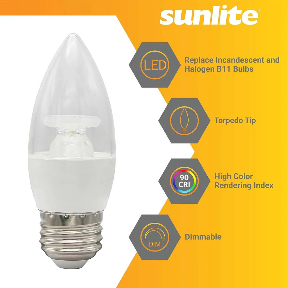 Sunlite 7w LED B12 Chandelier CTC E12 Base 2700K Bulb - 60W Equiv - Image 3