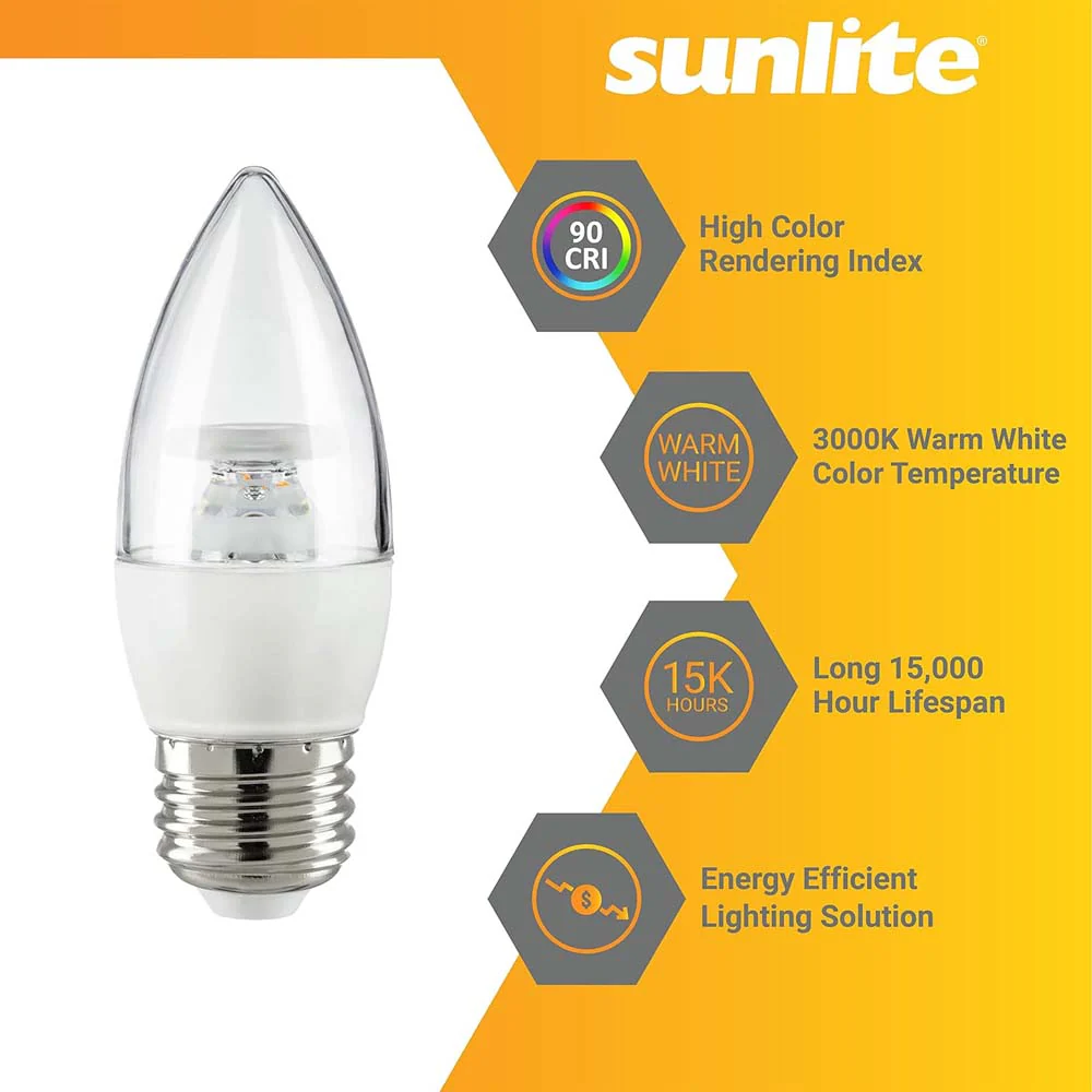 6Pk - Sunlite 7w LED B13 Decorative Chandelier E26 3000K Bulb - 60W Equiv - Image 3