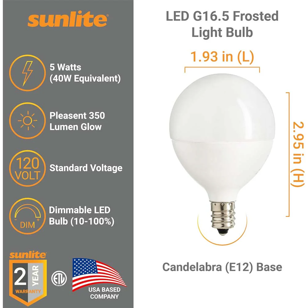 6Pk - Sunlite 7w LED G16.5 Frosted Globe E12 Base 3000K Bulb - 60W Equiv - Image 2