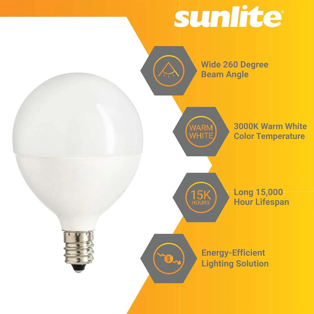 6Pk - Sunlite 7w LED G16.5 Frosted Globe E12 Base 3000K Bulb - 60W Equiv - Image 3