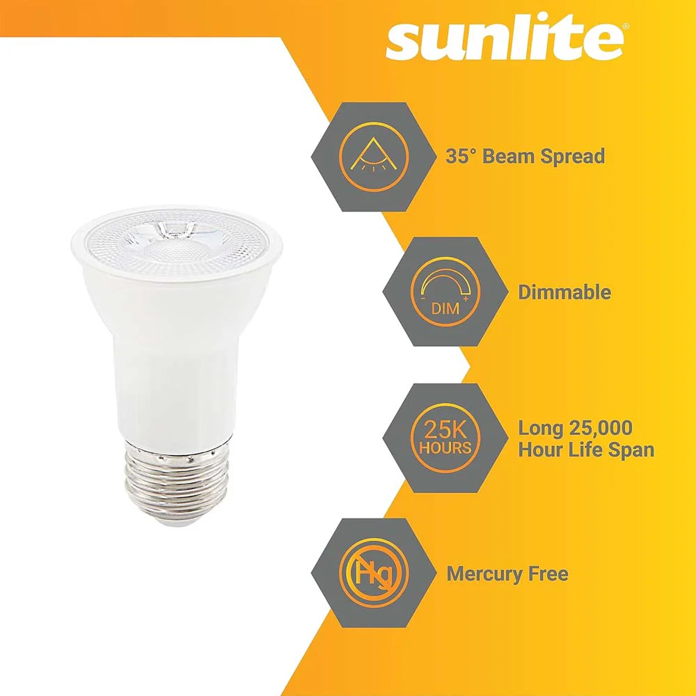 6Pk - Sunlite 7w LED PAR16 Long Neck Recessed 2700K Spot Bulb - 75W Equiv - Image 3