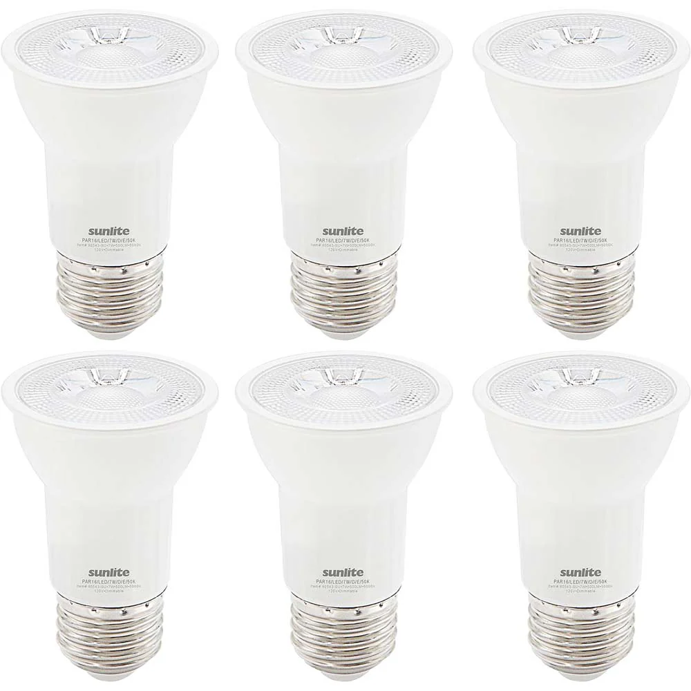 6Pk - Sunlite 7w LED PAR16 Long Neck SpotE26 Base 5000K Bulb - 75W Equiv