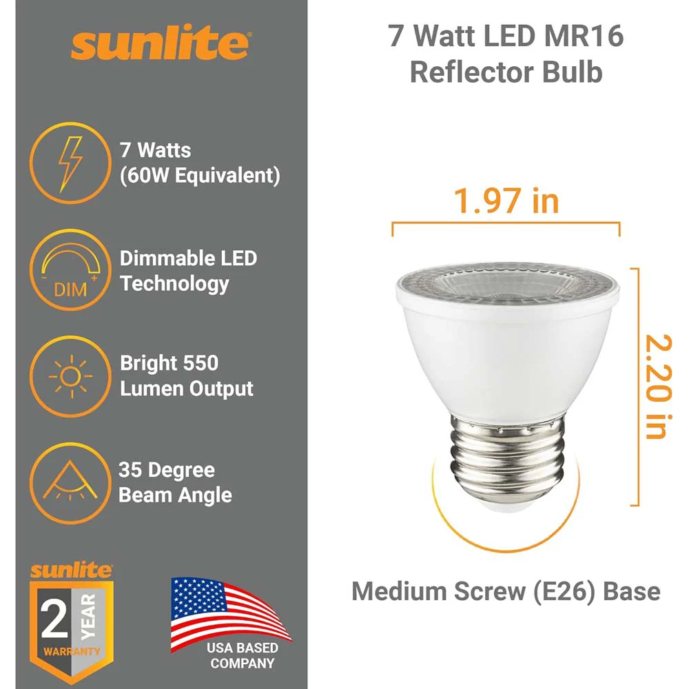 6Pk - Sunlite 7w LED PAR16 Short Neck E26 Base 3000K Bulb - 60W Equiv - Image 4