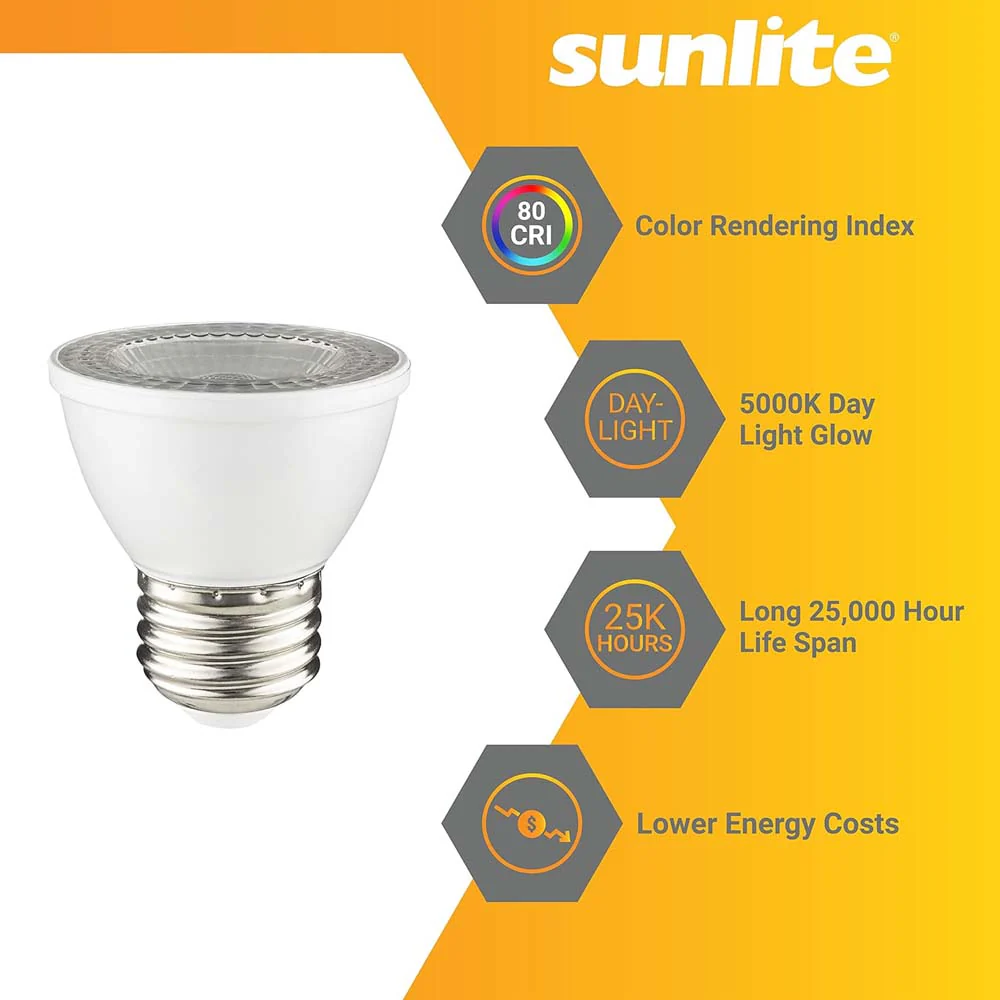 6Pk - Sunlite 7w LED PAR16 Short Neck E26 Base 3000K Bulb - 60W Equiv - Image 5