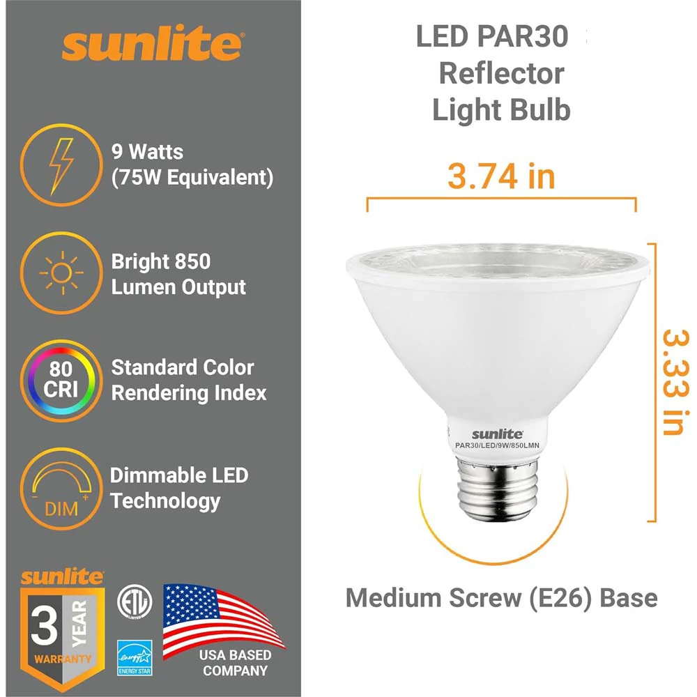 6Pk - Sunlite LED Par30 Short Neck Dimmable 3000K Warm White Bulb - Image 2