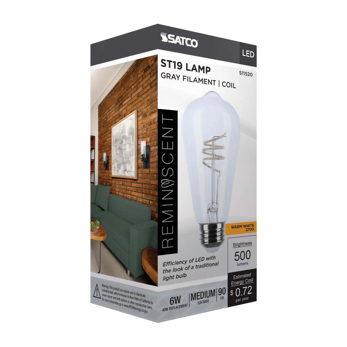 6w ST19 LED Reminiscent Flex Gray Coil Filament E26 Base 2700K CCT Clear 120v - Image 5
