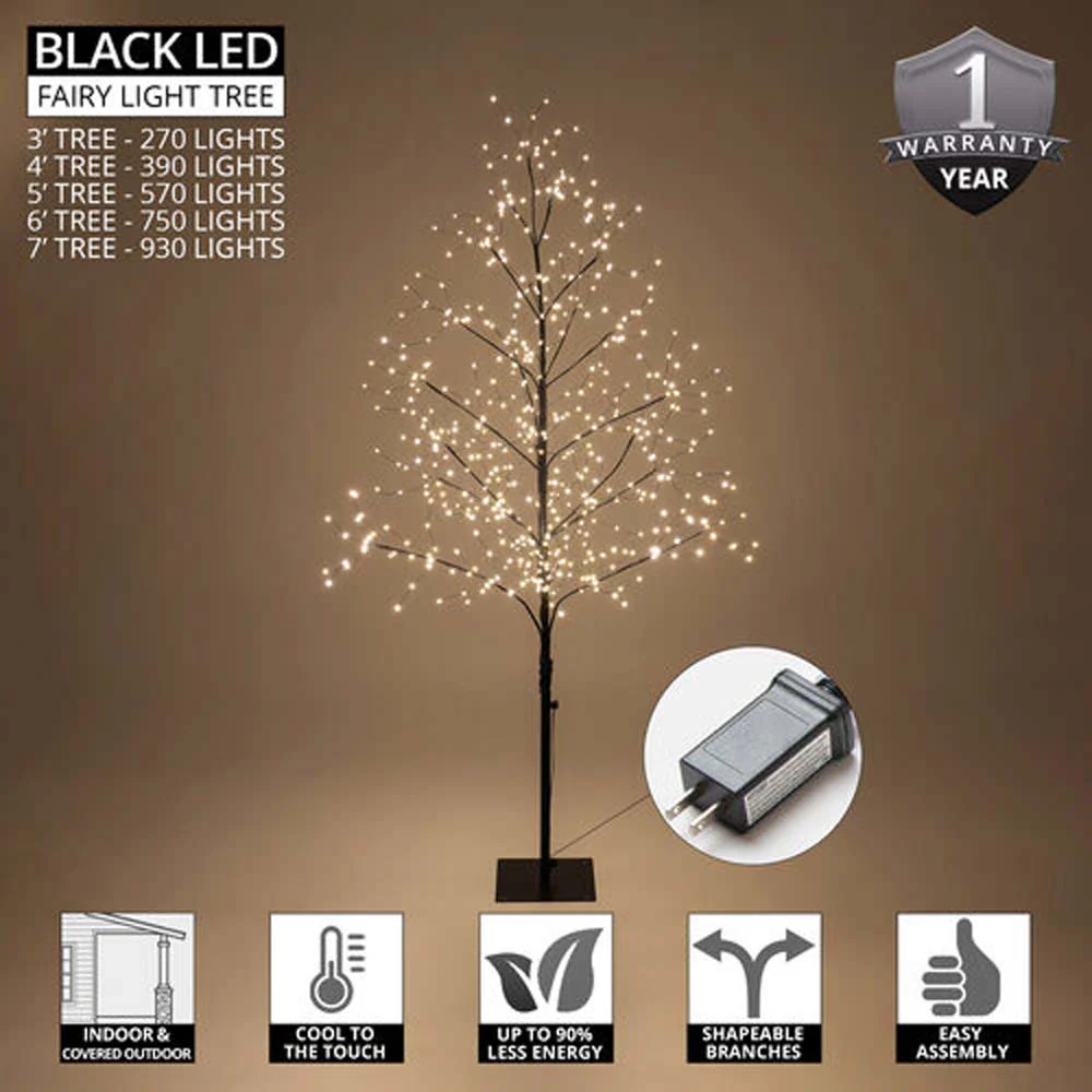 7-ft. Black Fairy Light Tree, Warm White LED - Image 2