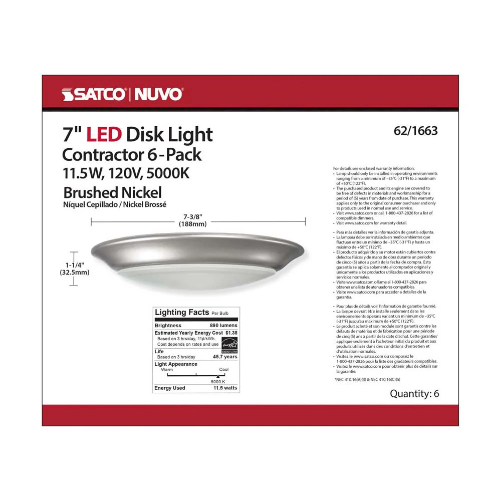 7-in LED Disk-Light 5000K 6 Unit Contractor Pack Brushed Nickel Finish - Image 5