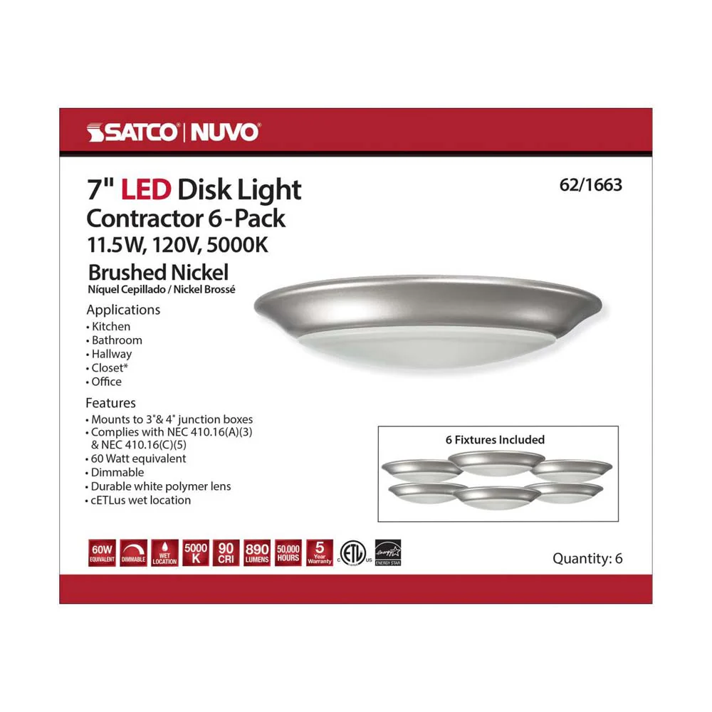 7-in LED Disk-Light 5000K 6 Unit Contractor Pack Brushed Nickel Finish - Image 6