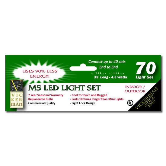 70 Warm White LED Lights / Green Wire 9Ft. Icicle Christmas Light Set - Image 2