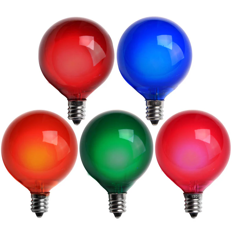 25 Bulbs 7W 120V G50 Multicolor Satin E12 Candelabra Base Globe Lights