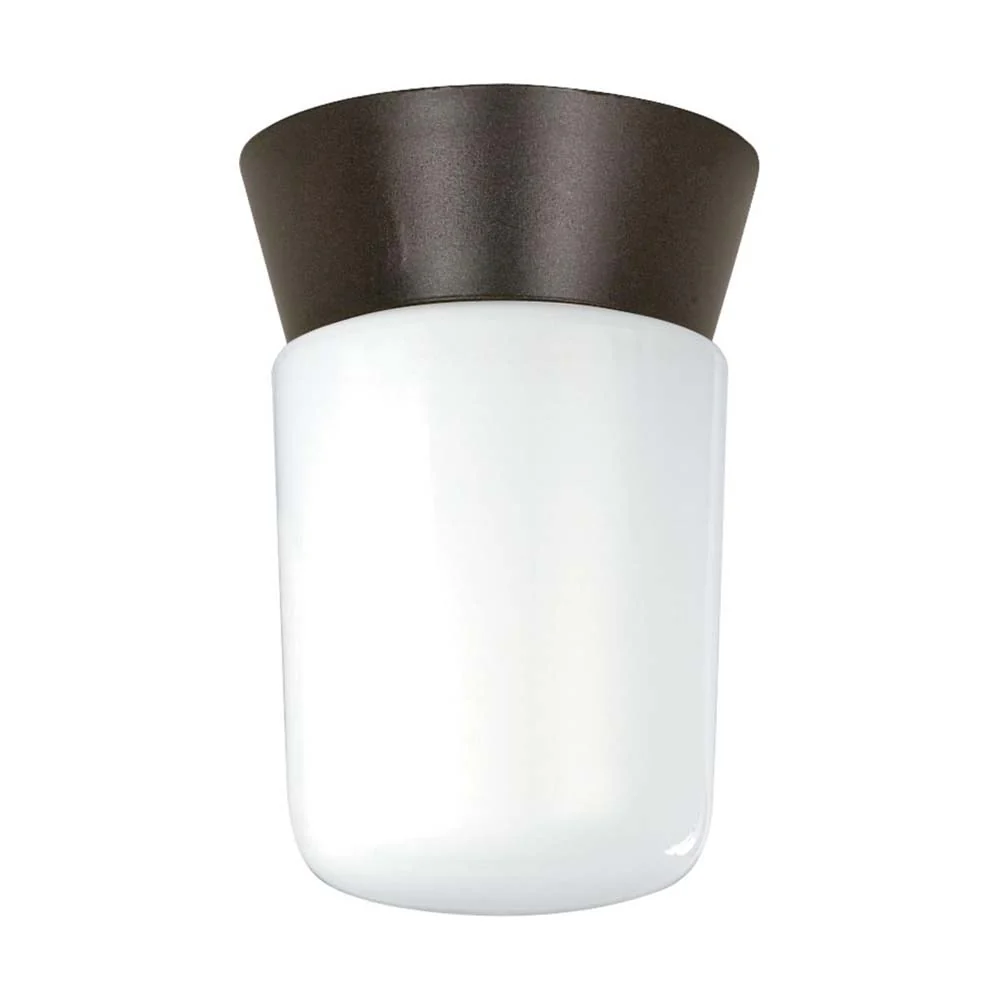 8-in Utility Ceiling Mount w/ White Glass Cylinder Bronzotic Finish