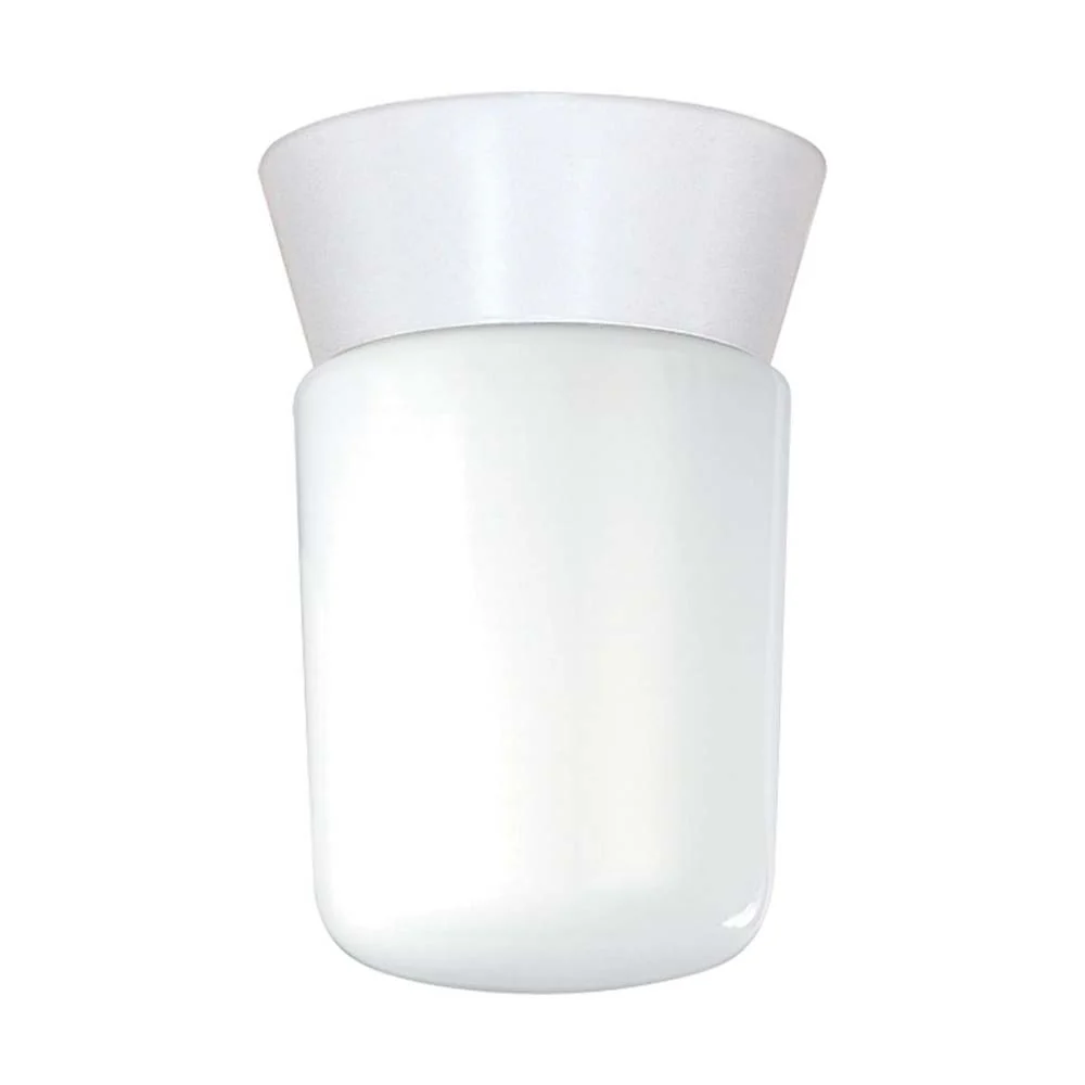 8-in Utility Ceiling Mount w/ White Glass Cylinder White Finish