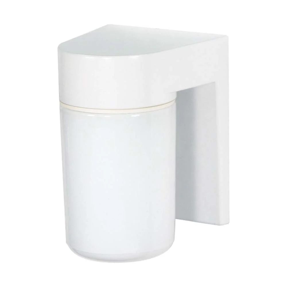 8-in Utility Wall Mount w/ White Glass Cylinder White Finish