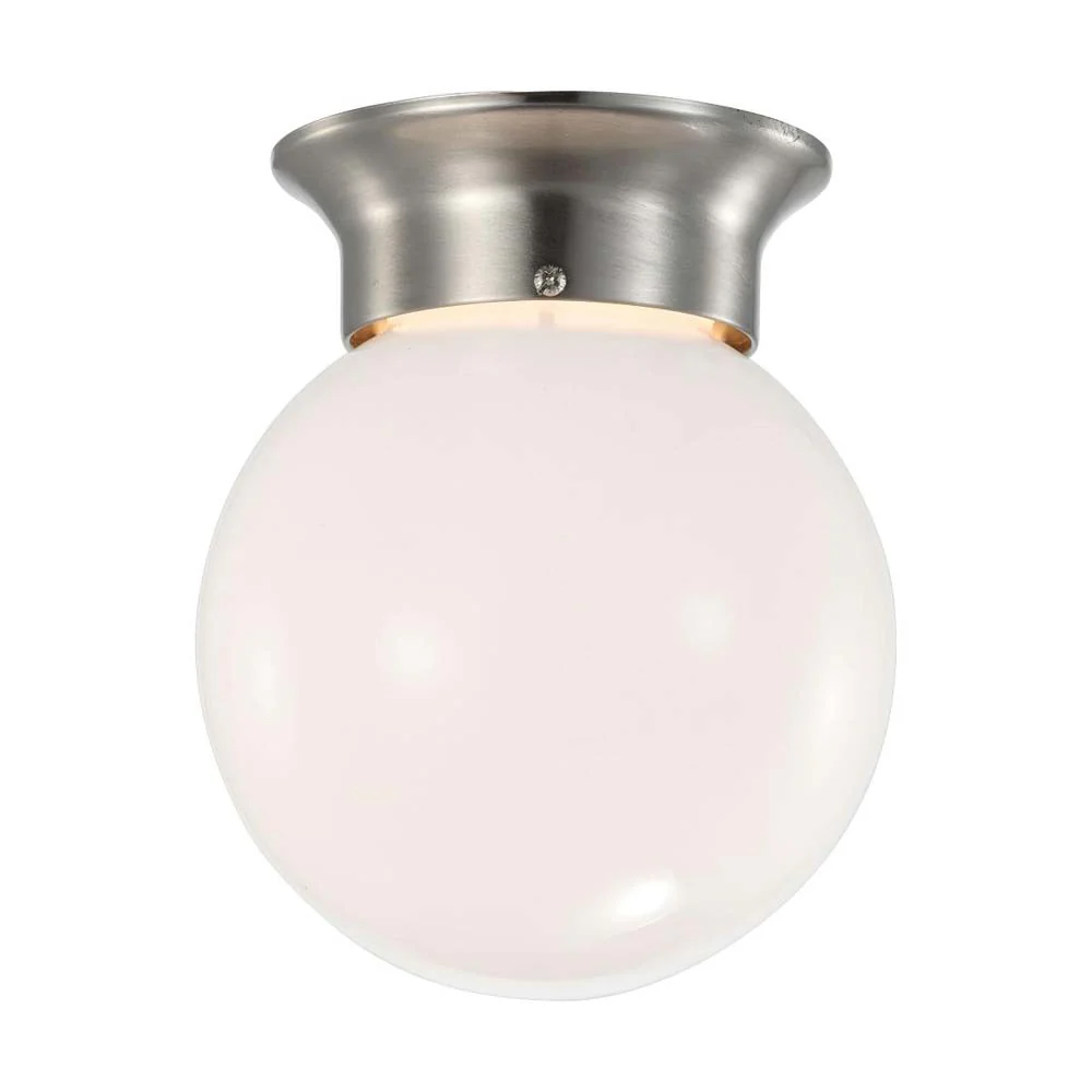 8w 6-in LED Flush Mount Fixture 3000K Dimmable Brushed Nickel Frosted Glass
