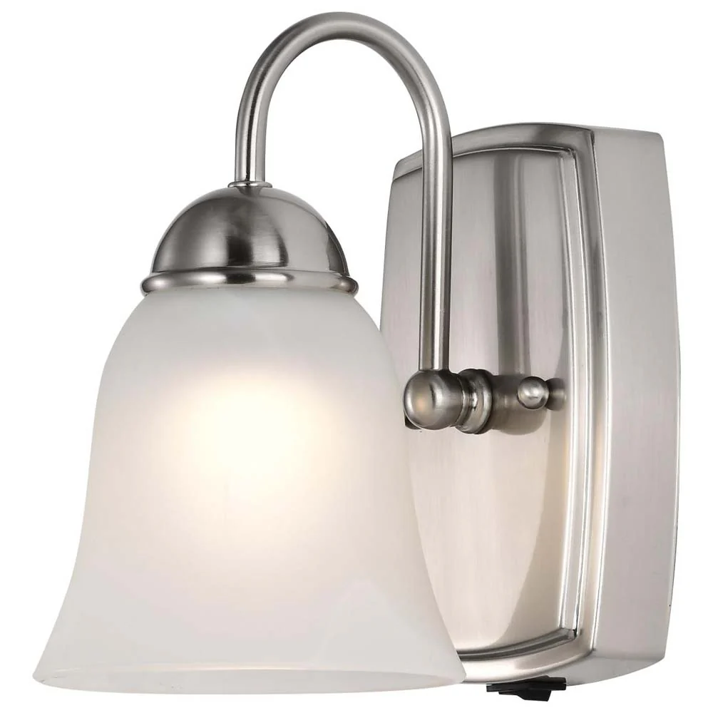 8w LED Vanity Fixture 3000K Brushed Nickel w/ Alabaster Glass w/ Switch