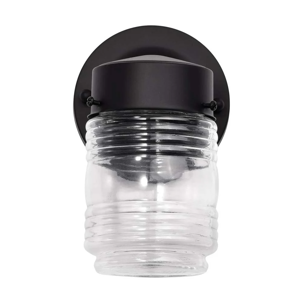8w Porch Wall Mason Jar Fixture 3000K Black Finish w/ Clear Glass