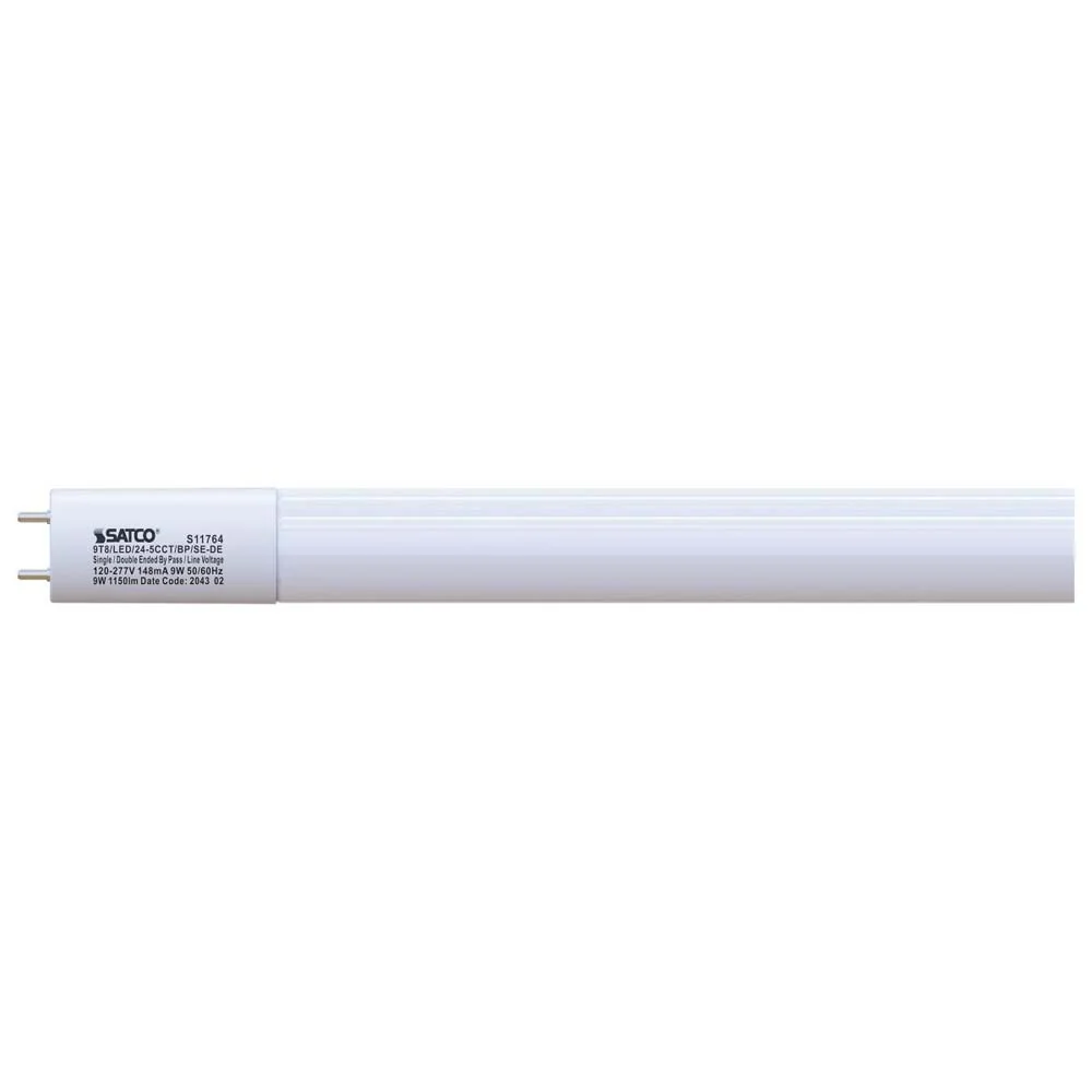 9W 2 Foot T8 LED CCT Selectable Type B Ballast Bypass G13 Base 120-277v