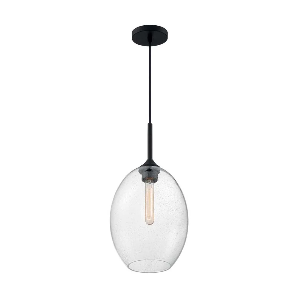 Aria Medium Pendant Fixture Matte Black Finish w/ Clear Seeded Glass 120v