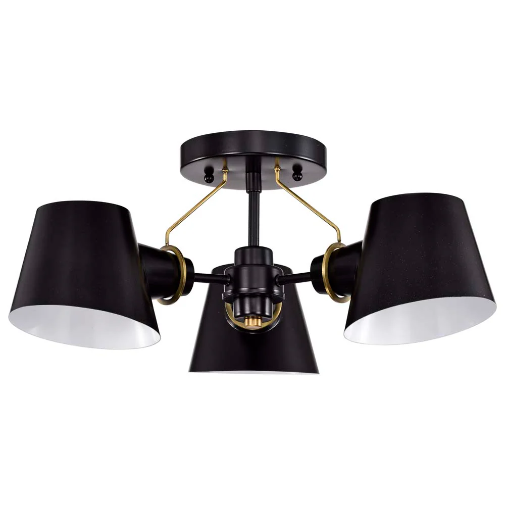 Baxter 3-Light Semi-Flush Black with Burnished Brass