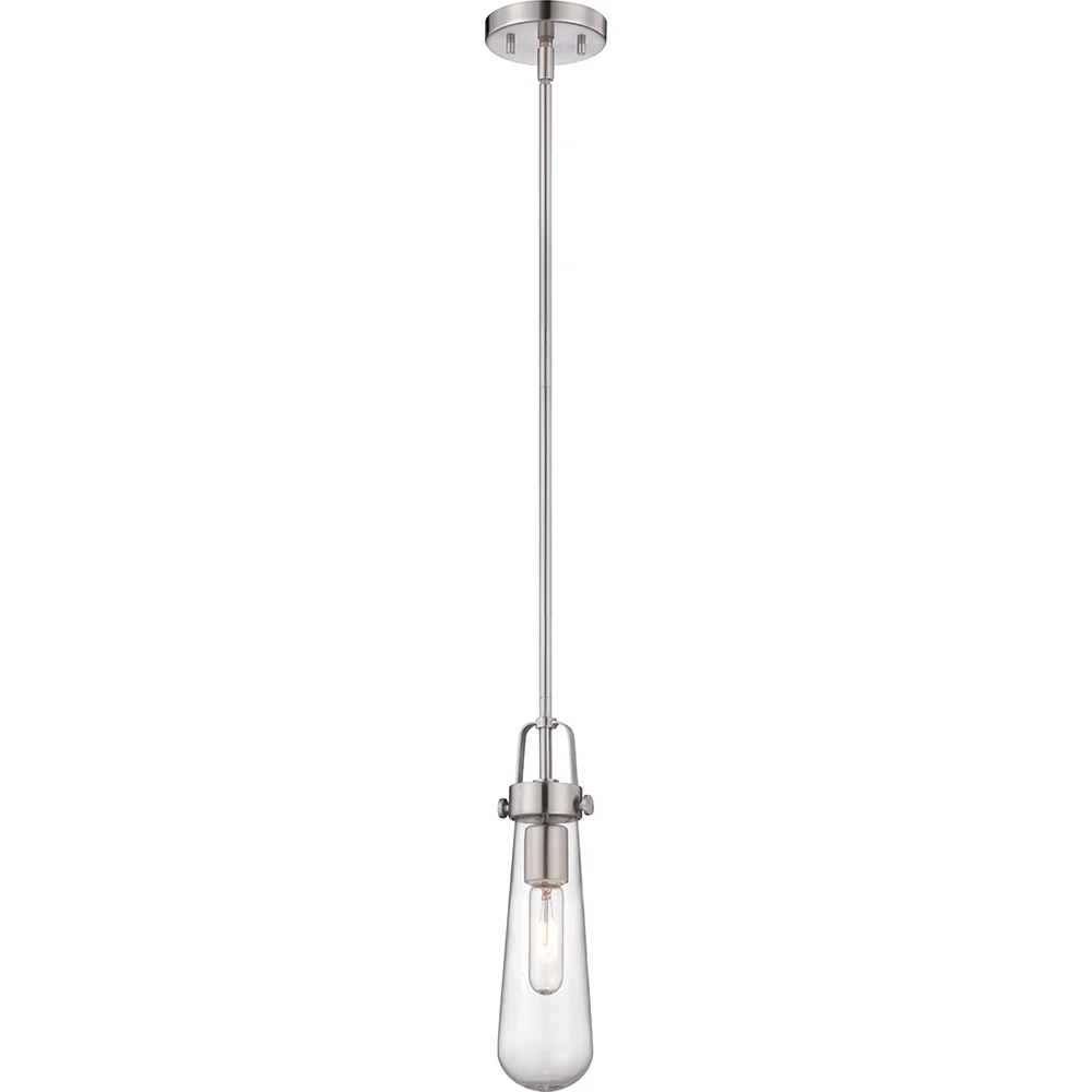 Nuvo Beaker 1-Light Mini Pendant Light w/ Clear Glass in Brushed Nickel Finish
