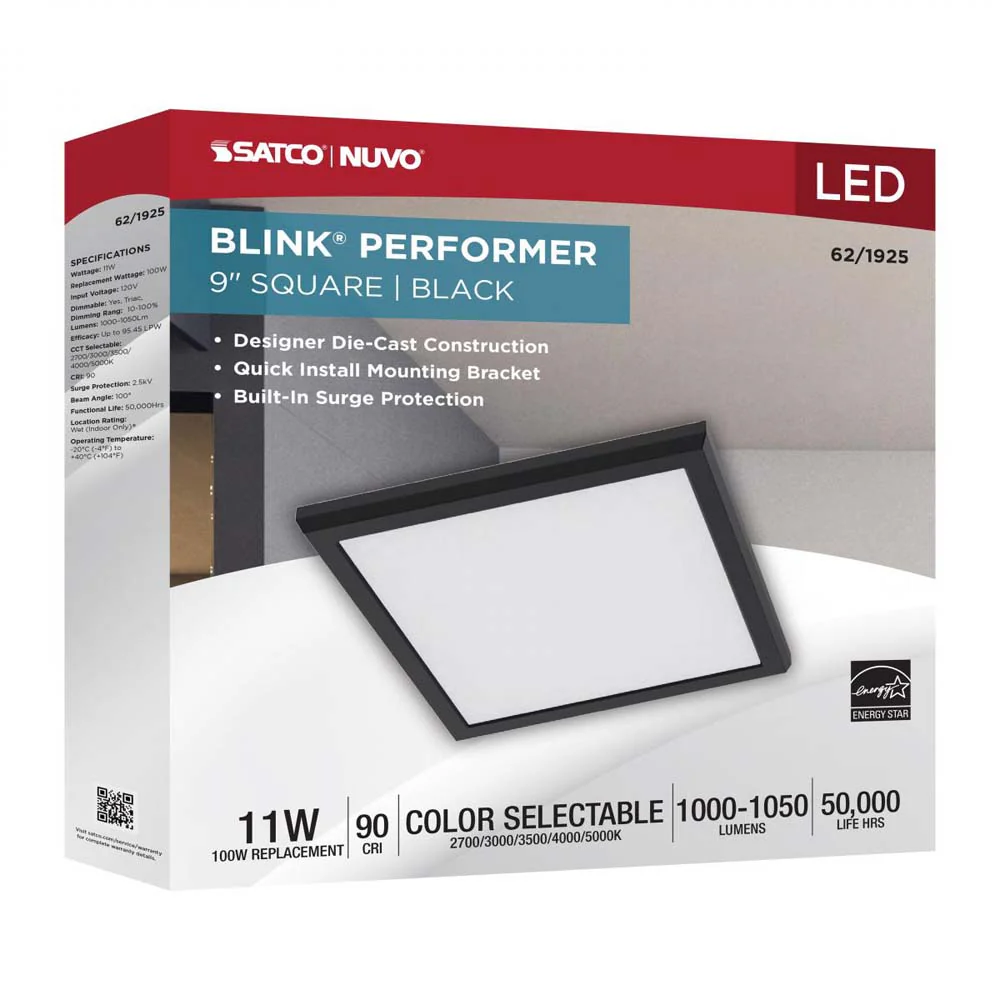 Blink Performer 11w 9-in LED Square Downlight 5 CCT Tunable Black Finish - Image 7