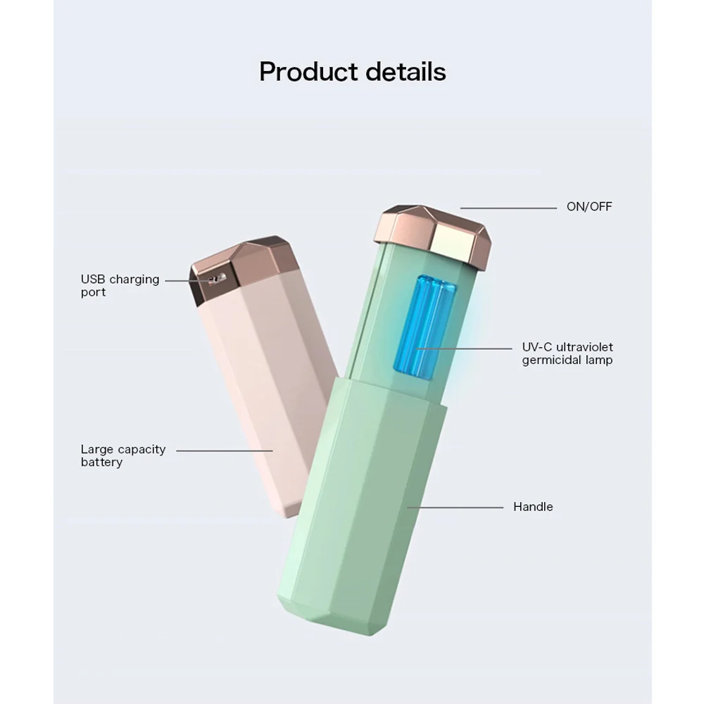 Chargeable Mini UV-C Sanitizer and Disinfection Stick - Pink Finish - Image 3