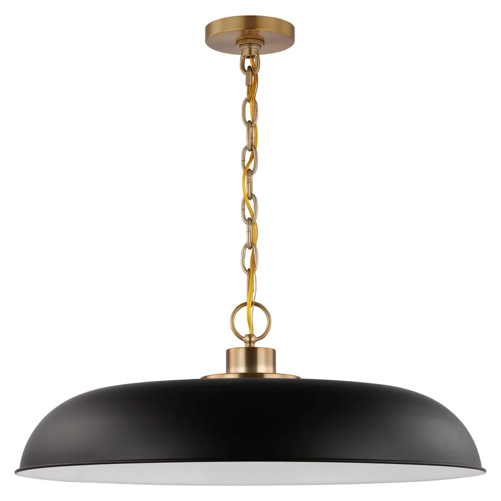Colony 1-Light Large Pendant Matte Black with Burnished Brass