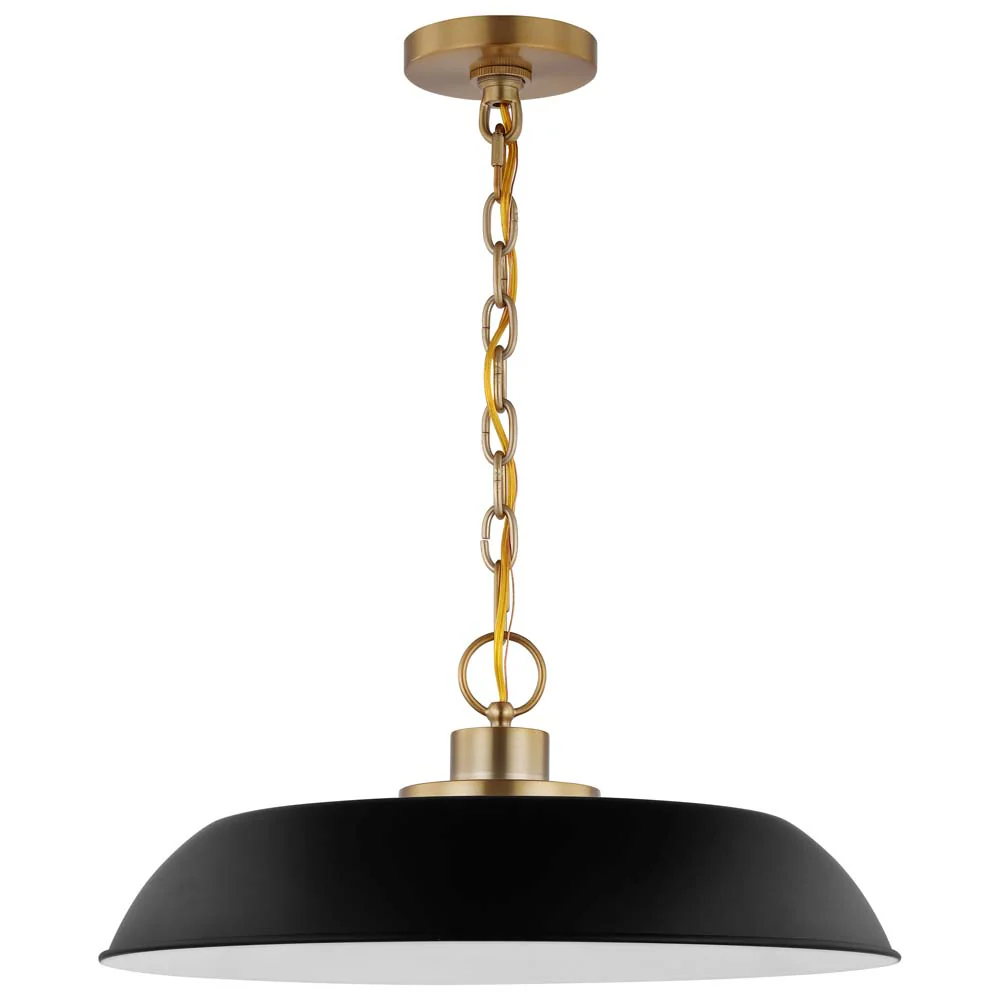 Colony 1-Light Medium Pendant Matte Black with Burnished Brass