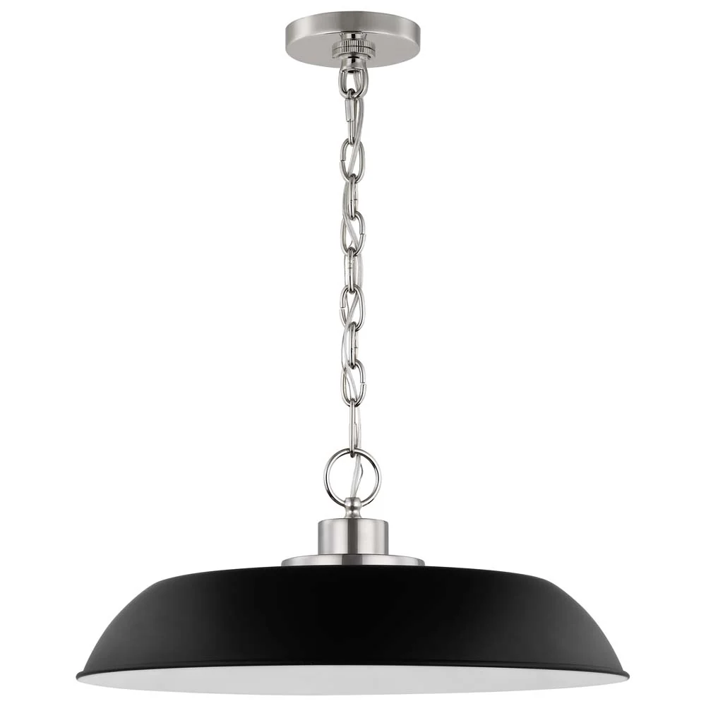 Colony 1-Light Medium Pendant Matte Black with Polished Nickel