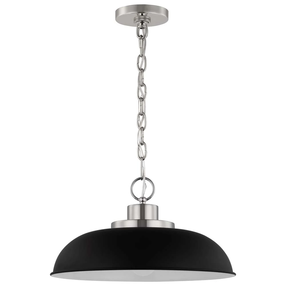 Colony 1-Light Small Pendant Matte Black with Polished Nickel
