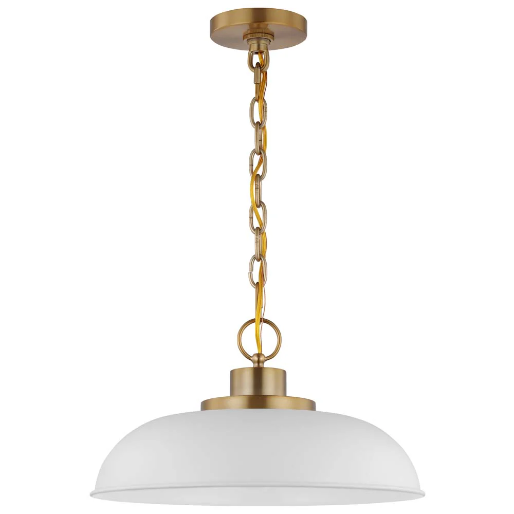 Colony 1-Light Small Pendant Matte White with Burnished Brass