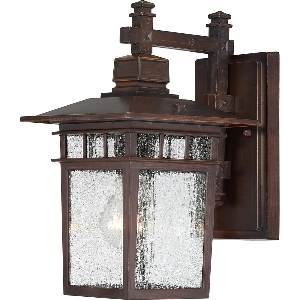 Nuvo Cove Neck 1-Light 12" Outdoor Lantern w/ Clear Seed Glass in Rustic Bronze