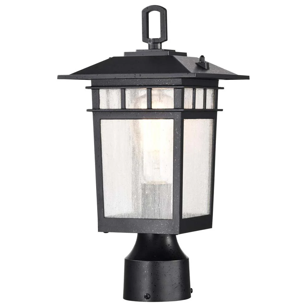 Cove Neck 14-in Post Light Lantern Textured Black Finish w/ Clear Seeded Glass