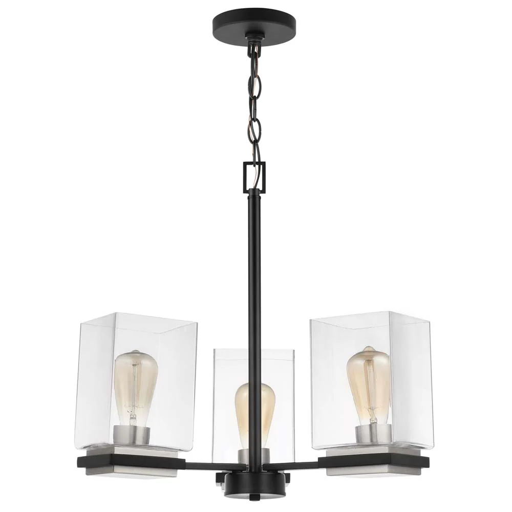 Crossroads 3-Light Chandelier Matte Black with Clear Glass