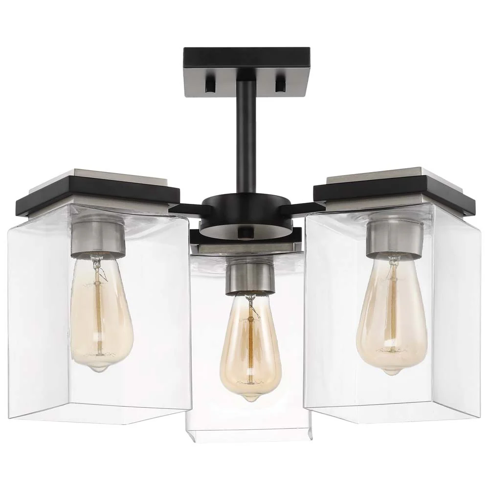 Crossroads 3-Light Semi-Flush Fixture Matte Black with Clear Glass