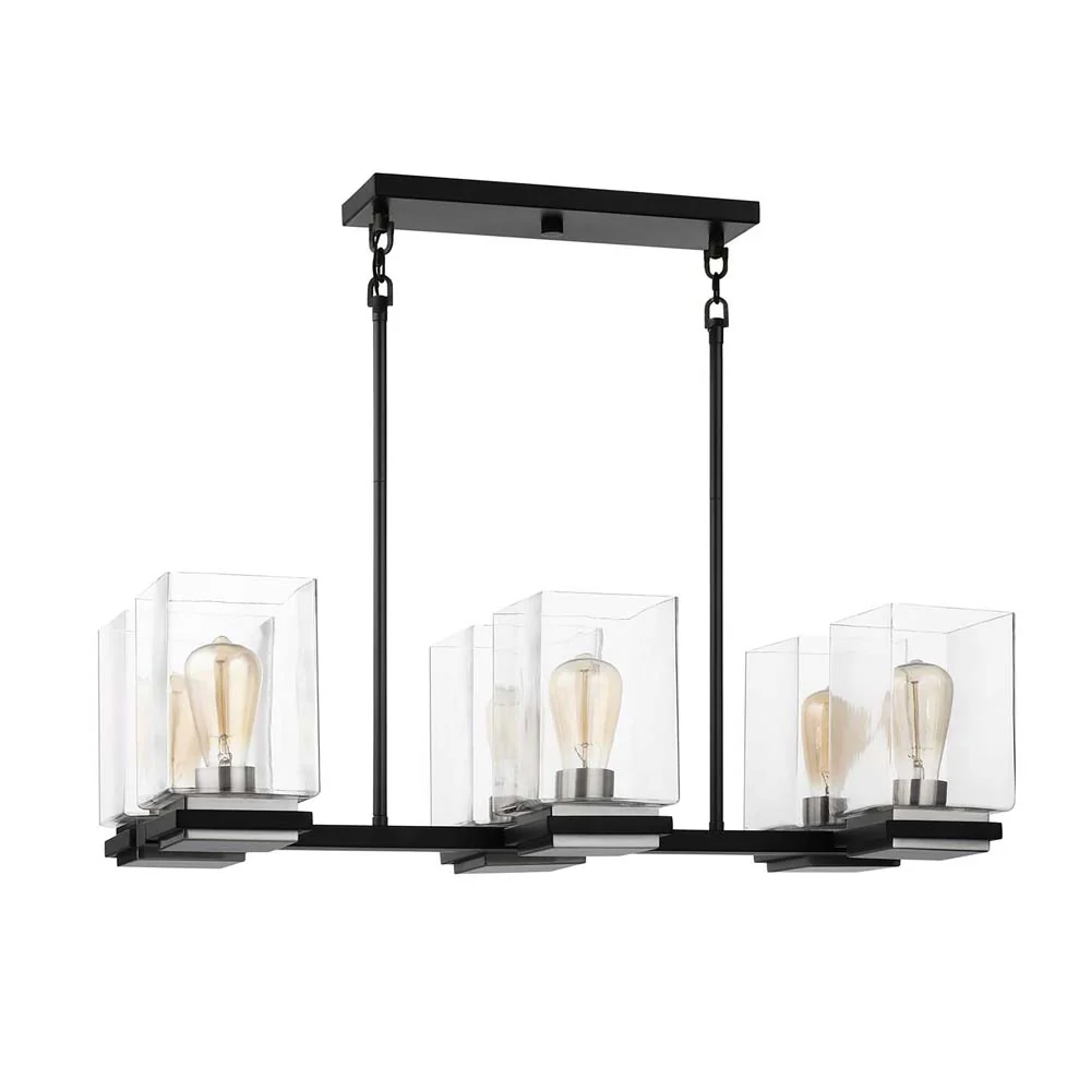 Crossroads 6-Light Island Pendant Matte Black with Clear Glass