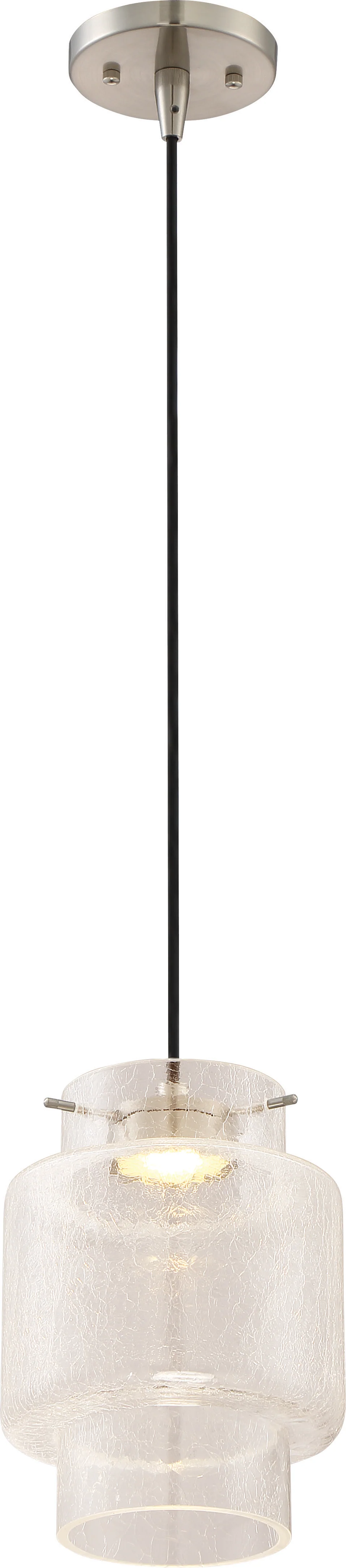 Nuvo Del 12w LED Mini Pendant w/ Clear Crackle Glass in Brushed Nickel 3000k