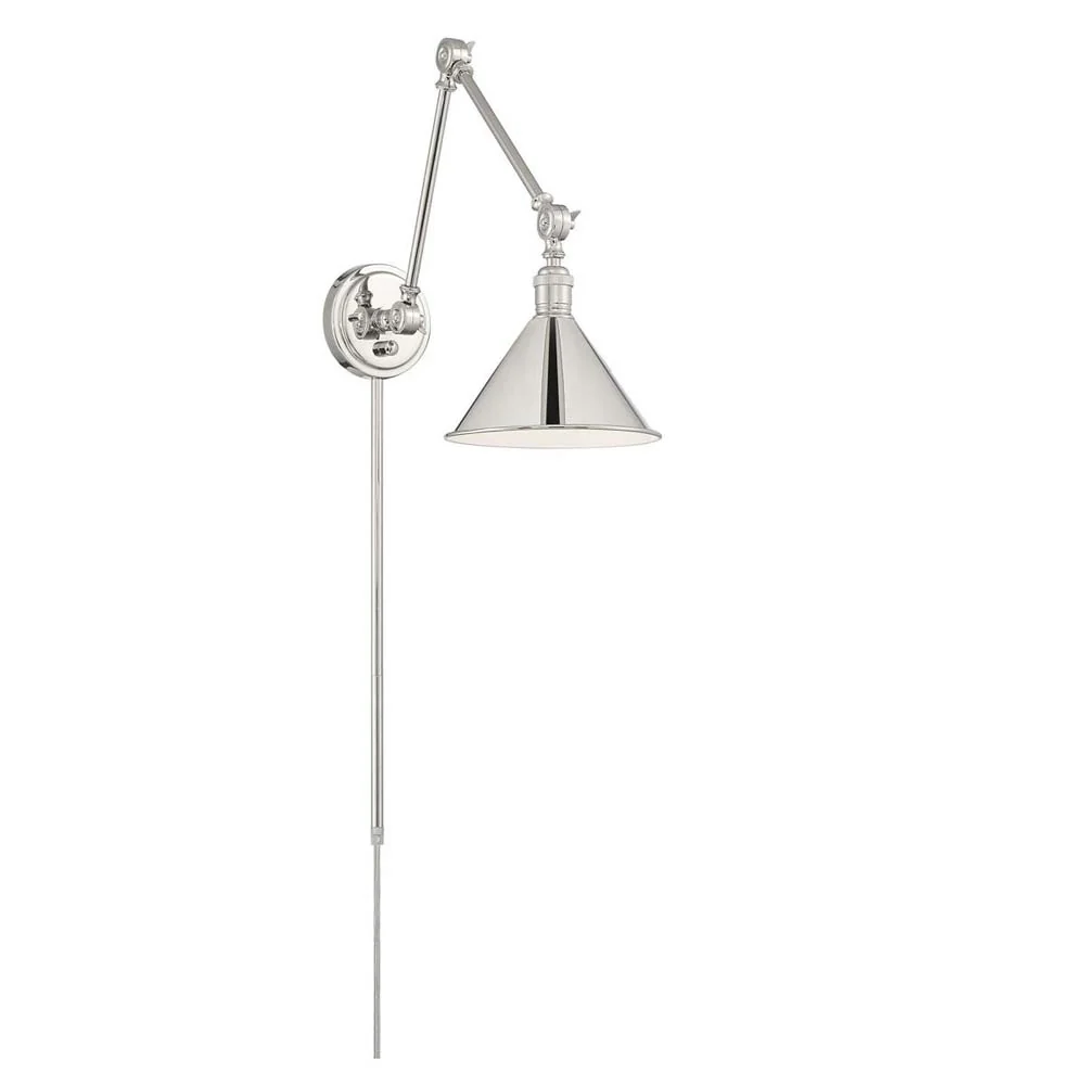 Delancey Swing Arm Lamp Polished Nickel w/ Switch 120v
