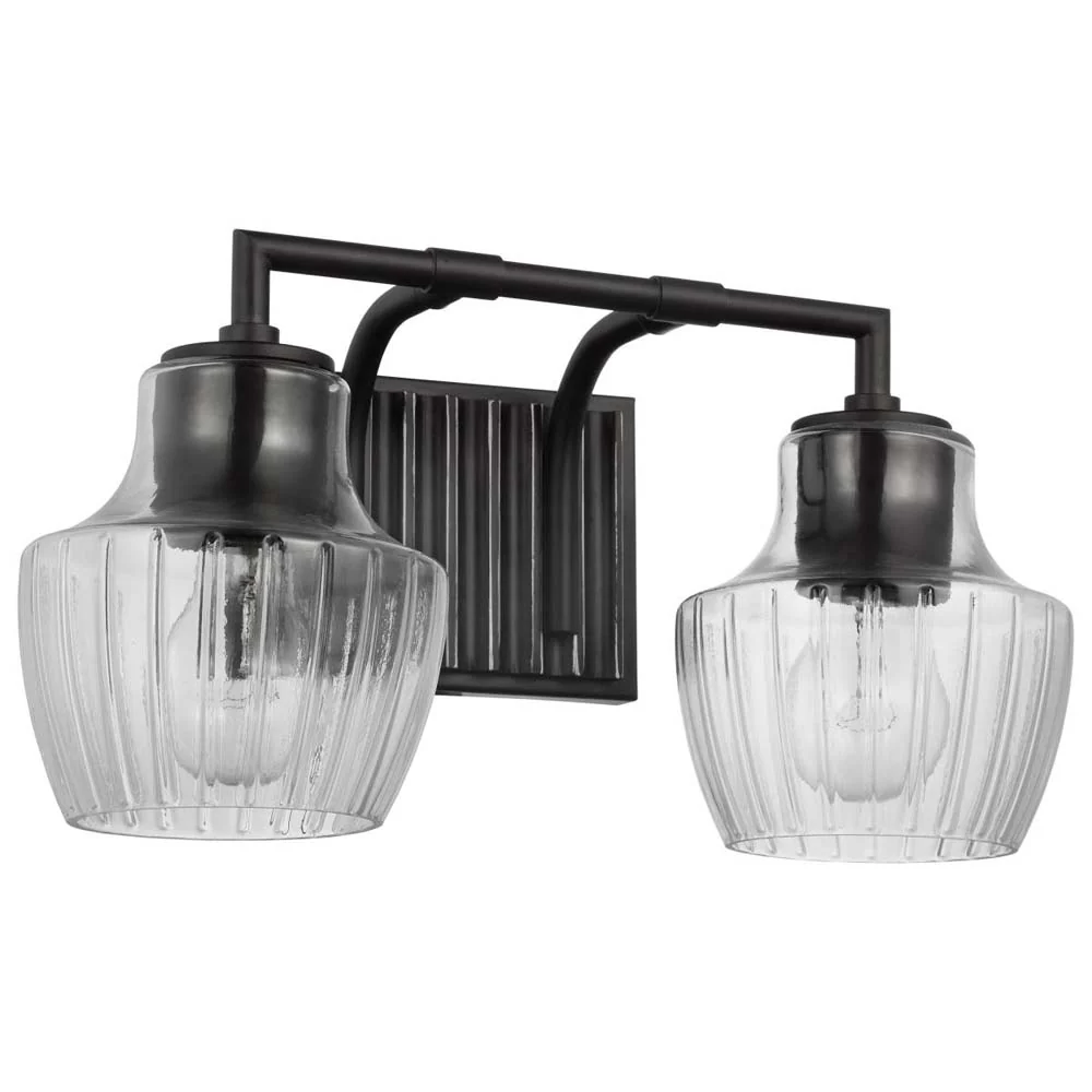 Destin 2-Light Vanity E26 Base 60w Black & Silver Finish Clear Ribbed Glass
