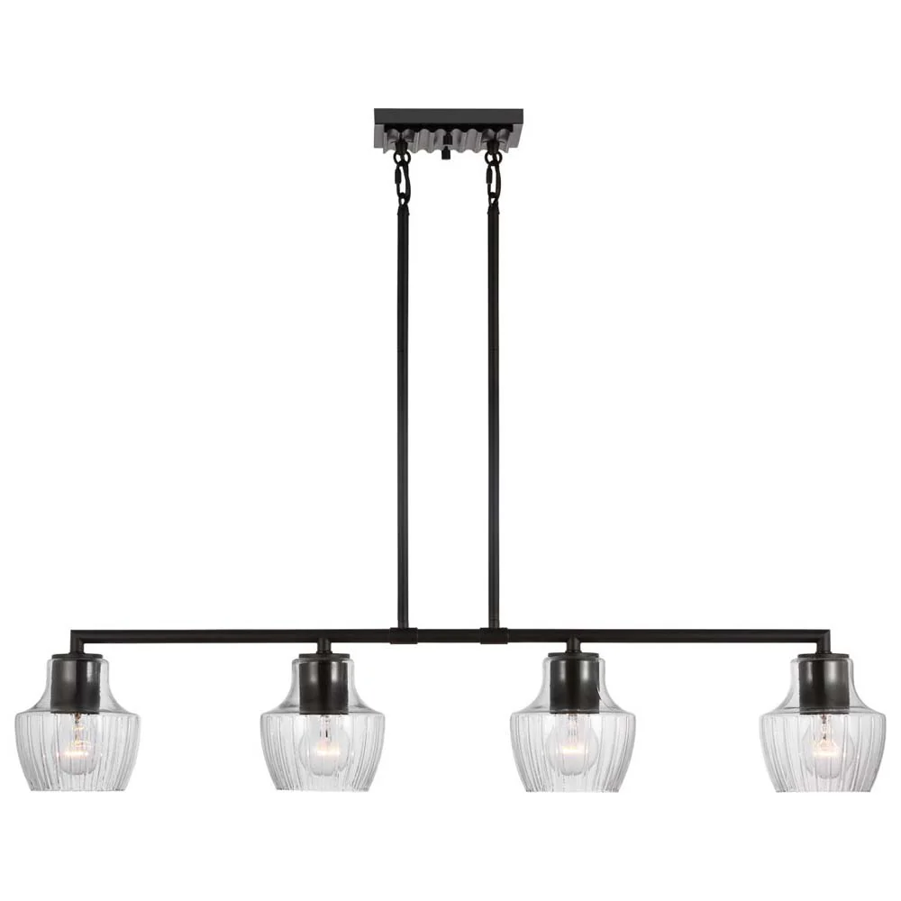 Destin 4-Light Pendant E26 Base 60w Black & Silver Finish Clear Ribbed Glass - Image 2