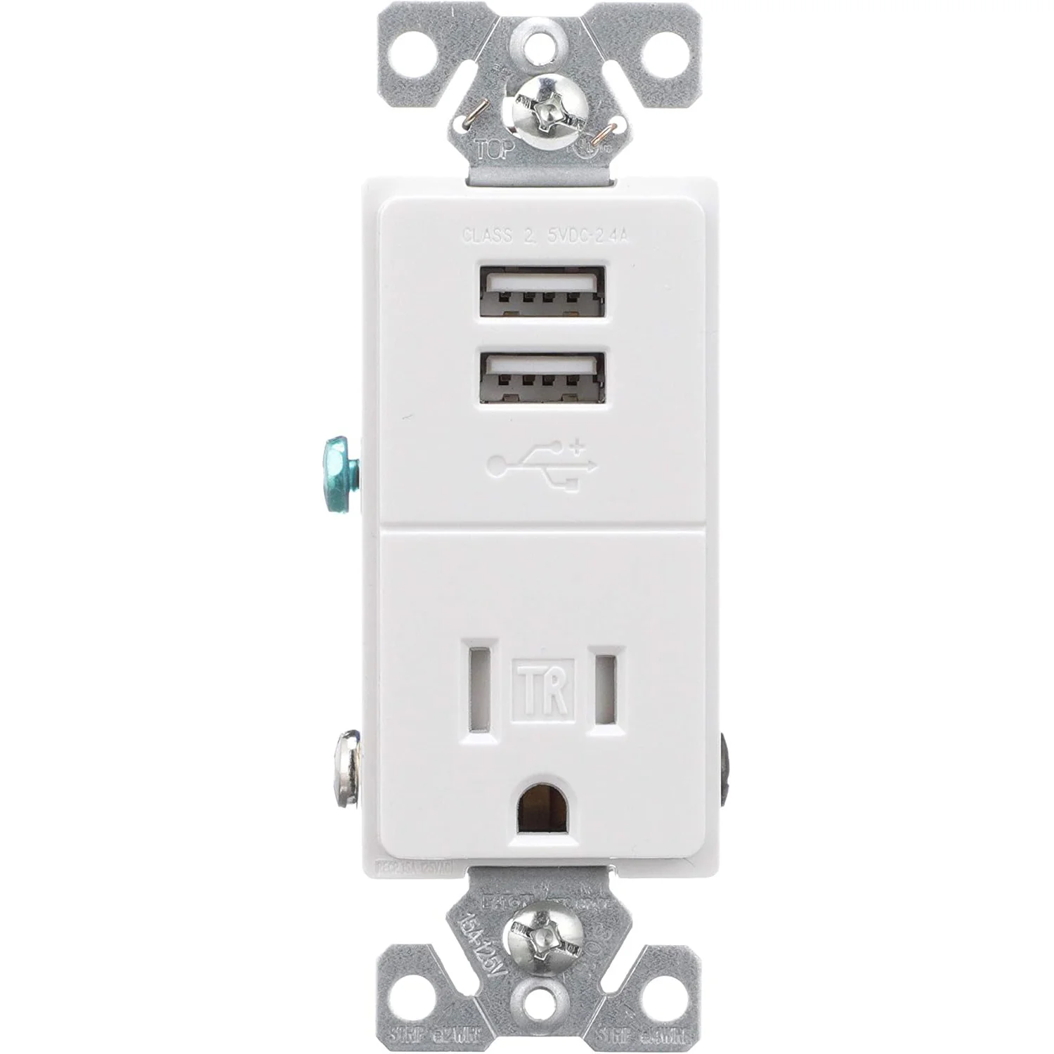 Eaton 2.4Apm USB Charger with 15Amp Electrical Outlet Tamper Resistant White