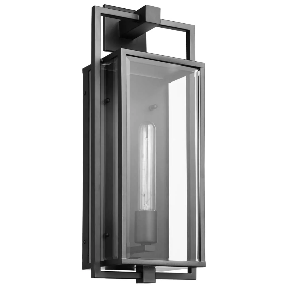 Exhibit Large Wall Lantern Matte Black w/ Clear Beveled Glass