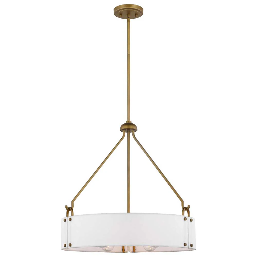 Halter 4-Light Pendant E26 Base 60wNatural Brass Finish White Fabric Shade