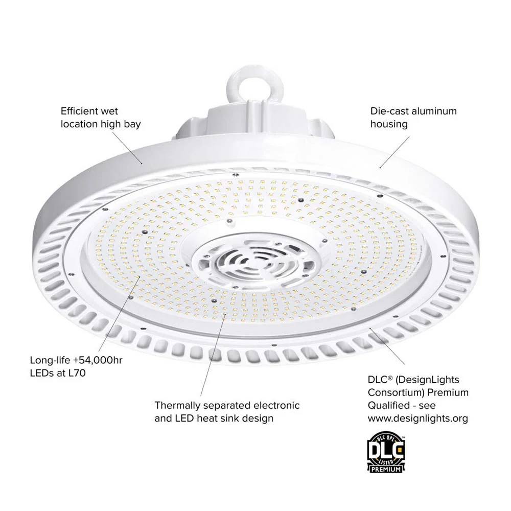 Hubbell 15-in Round LED High Bay 200W 28,000Lm 4000K Dimmable Clear Flat Lens - Image 2