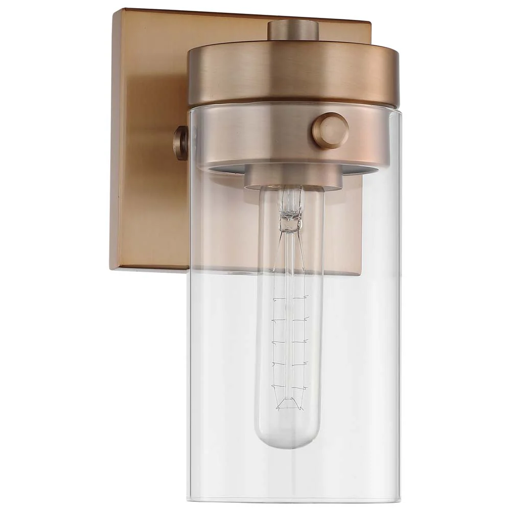 Intersection 1-Light Vanity Burnished Brass with Clear Glass